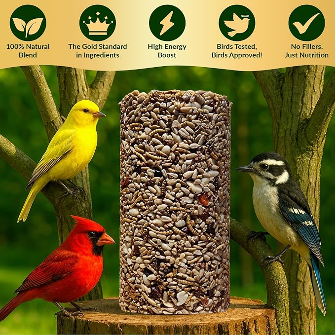 Bugs, Nuts & Berries Bird Seed Cylinders with Hole - USA Made - 2 Pack | Mealworms, Nuts & Berries Blend, Protein Rich, Cylinder Bird Seed, No Filler, Attract Wild Birds, Natural Ingredients, 1.5lbs - Image 7