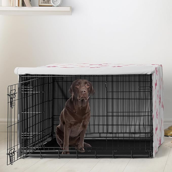 Sweet Jojo Designs 42in. Medium/Large Dog Crate Cover (Bones and Paw Prints) for Girls Pet Cage, Kennel Covers (Modern Cartoon, Doggy, Puppy, Neutral, Paws Print, Whimsical, Pastel Blush Pink & White) - Image 2