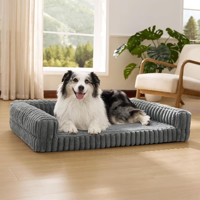 Bedsure ComfyFleece™ Orthopedic Dog Beds for Extra Large Dogs, Waterproof Memory Foam XL Pet Bed with Sides, Non-Slip and Egg-Crate Foam Big Dog Couch Sofa with Washable Corduroy Cover, Grey by Unknown