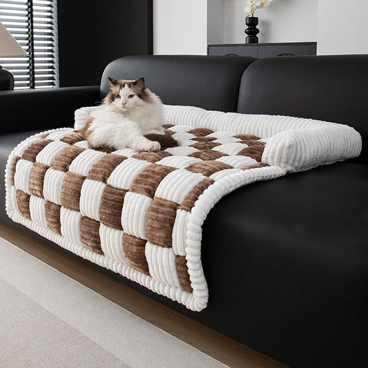 TOPCHANCES Dog Couch Cover,Thickened Quilted Plaid Funny Fuzzy Pet Couch Covers for Sofa,Washable Non Slip Pet Mat Sofa Dog Cover Protector for Large Dogs(Dark Brown,30x30inch) by TOPCHANCES