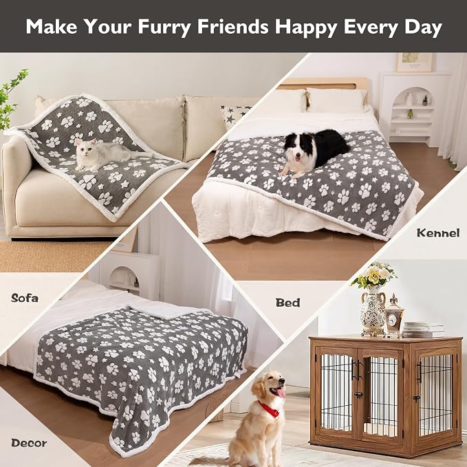 Cute Waterproof Blanket for Dog Cat or Adult, 60"x80", Grey | 3D Textured Paw Pet Blanket for Bed Couch Sofa, Soft Liquid Pee Proof Pet Furniture Protector - Image 4