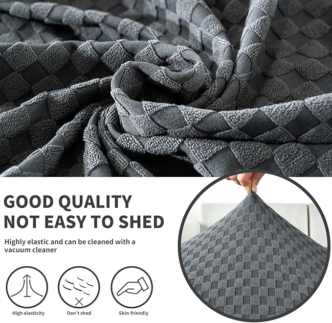 【Clearance】 Stretch Individual Cushion Covers Large Sofa Seat Cushion Slipcovers Soft Couch Cover Replacement Large Checkered Furniture Protector with Elastic Bottom (3 Pcs XL Cushion, Dark Gray) - Image 3