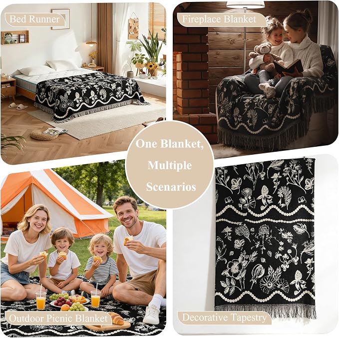 STACYPIK Vintage Botanical Print Couch Cover for Dogs, Jacquard Floral Black Sofa Covers for 3 Cushion Couch, Farmhouse Chenille Couch Protector for Loveseat, Sectional Slipcovers Washable-71X134IN - Image 6
