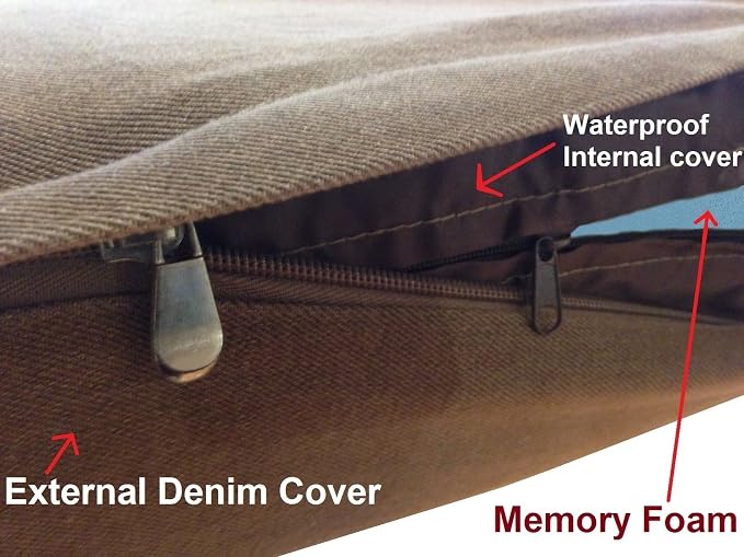 Dogbed4less Medium Large Orthopedic Heavy Duty Gel Infused Memory Foam Pet Bed, Waterproof Liner, Denim in Brown 37X27X4 Inches - Image 5