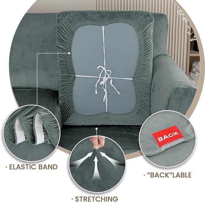 XINEAGE 2-Piece Velvet Armchair Sofa Cover, Couch Covers for Dog,Light Gray | 1 Cushion Chair,Stretch Non-slip Elastic, Pet-friendly, Washable, Fast Setup, Soft Plush Fabric, Furniture Protector. - Image 7