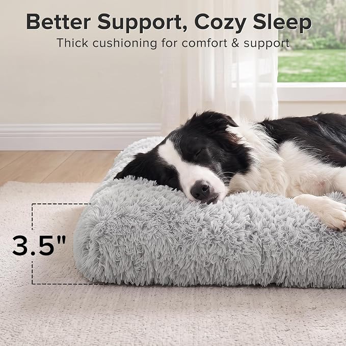 JOEJOY Large Dog Bed Crate Pad, Deluxe Plush Washable Dog Beds Fulffy Soft Kennel Pad Anti-Slip Pet Sleeping Mat for Large Medium Small Dogs, 35" x 23", Grey - Image 3