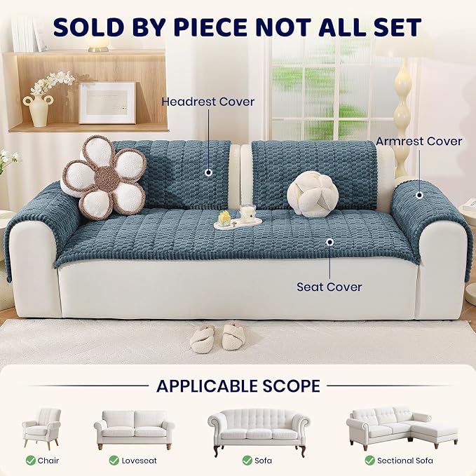 Royhom Couch Cover for Dogs Washable, Soft Thick Pet Couch Covers for Sofa, Pawcart Couch Protector Pet Friendly, Furniture Covers Dog Mat for Couches and Sofas (Blue, 27.6 x 78.7 Inch) - Image 2