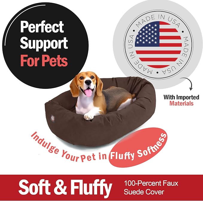 Majestic Pet 32 Inch Suede Calming Dog Bed Washable – Cozy Soft Round Dog Bed w/Spine Support for Dogs to Rest Head - Fluffy Donut Dog Bed 32x23x7 (Inch) - Round Pet Bed Medium – Chocolate (2025) - Image 2