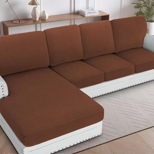 H.VERSAILTEX Sectional Couch Covers 1 Piece Chaise Slipcover L Shape Separate Cushion Couch Cover for Both Left/Right Sectional Couch (Seat Only: 1 Chaises, Caramel) by HVERSAILTEX