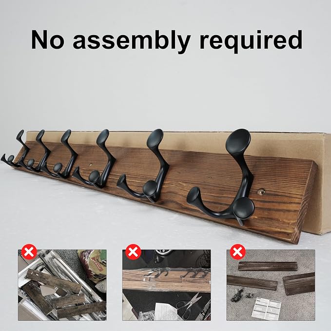 SKOLOO 36-Inch Wood Coat Rack Wall Mount with 6 Triple Hooks - Ideal for Family Entrances, Classrooms, and Pet Supplies Storage - Perfect Coat Hooks for Wall,Charred Golden Brown - Image 4