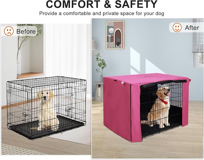 HiCaptain Breathable Dog Crate Cover 24 Inch, Durable Heavy Duty Kennel Cover, Dual Zippered Panels, Windproof Waterproof UV-Resistant (Pink) - Image 5