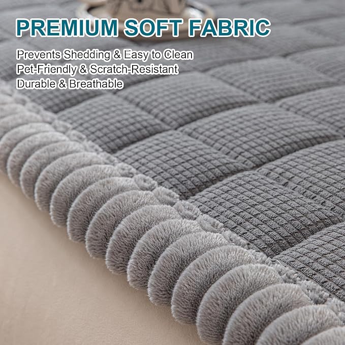 KRFOONN Couch Cover for Dogs Washable Pet Couch Covers for 3 Cushion Sofas Non-Slip Dog 3 Seat Sofa Cushions Covers Soft Sofa Slipcovers Protector for Pets (Style B-Dark Grey, 27.6" x 70.9") - Image 2