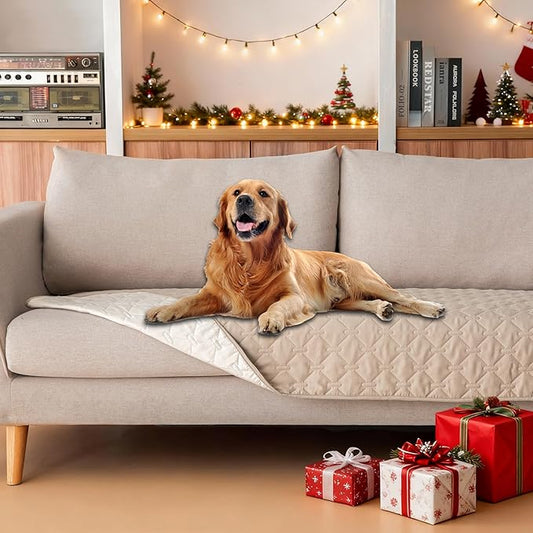 gogobunny 100% Double-Sided Waterproof Dog Bed Cover Pet Blanket Sofa Couch Furniture Protector for Puppy Large Dog Cat, Reversible (30x70 Inch (Pack of 1), Dark Beige/Light Beige) by gogobunny
