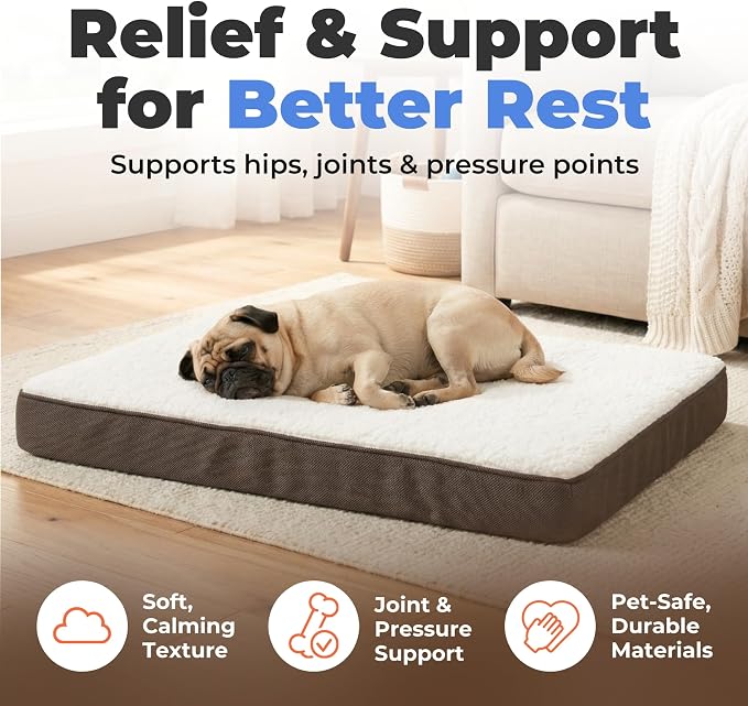 Best Pet Supplies Orthopedic Dog Bed with Memory Foam, Washable Dog Crate Mat for Small, Medium & Large Dogs, Thick Mattress for Crates, Kennels or Floor, Waterproof Pet Bed - Brown, 24 x 16 x 3 - Image 2