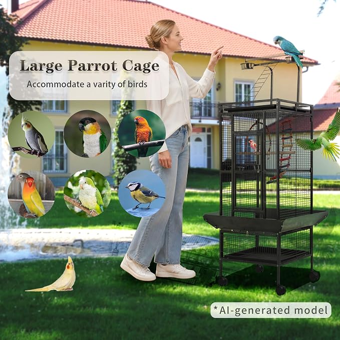 Large Bird Cages for Parakeets, Cockatiel Cage for Birds with Parrot Toys,Skirt Seed Catcher, Play Top Slide-Out Tray for Conure Canary Finch Lovebird Pigeon Budgie Quaker Parrot - Image 7