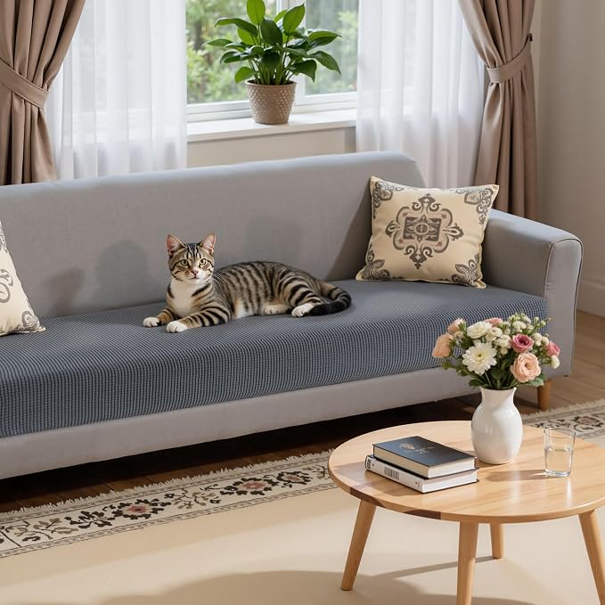 Hokway Stretch Couch Cushion Covers, Stretch Sofa Cushion Covers, Washable Replacement Sofa Seater Slipcovers, Reversible Furniture Protector for Dogs(Dark Blue, X-Large) - Image 5
