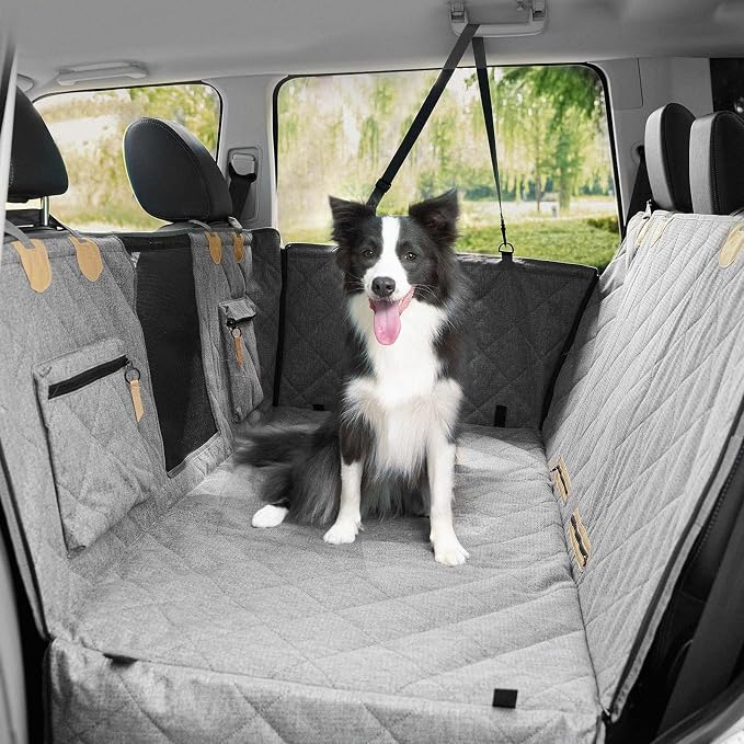 Dog Car Seat Cover for Back Seat, Hard Bottom Back Seat Extender for Dogs, Waterproof Car Hammock, Backseat Bed and Car Seat Protector, Nonslip Fit for Cars, SUVs, Trucks, 52 x 25 in, Gray by Unknown