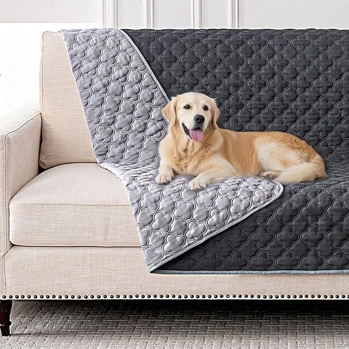 FunFurry Waterproof Dog Blanket, Couch Cover for Dogs Washable, Reversible Dog Bed Cover. (Dark＆Light Grey, 52 X 82 Inch - 1 Pack) by FUNUPFURRYLIFE