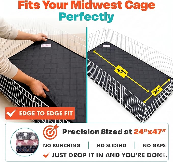 LUFTPETS Guinea Pig Cage Liners 5 Pcs, Washable Midwest Pads & Fleece Mats | 2 Bunny Pee Pads 47x24 and 3 Fleece Blankets. Hay Shakes Off. Non-Slip. Waterproof Bedding - Image 2