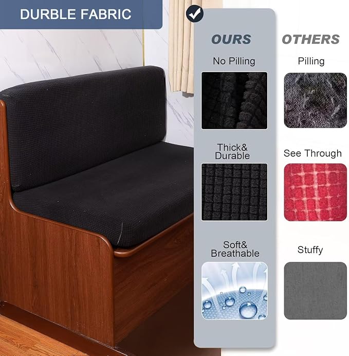 NILUOH RV Dinette Cushion Covers,Jacquard Camper Cushion Slipcovers Replacement Sofa Cushions Washable Loveseat Slipcovers for Travel Trailer Couch (2 Bench Cover & 2 Backrest Cover, Black) - Image 4