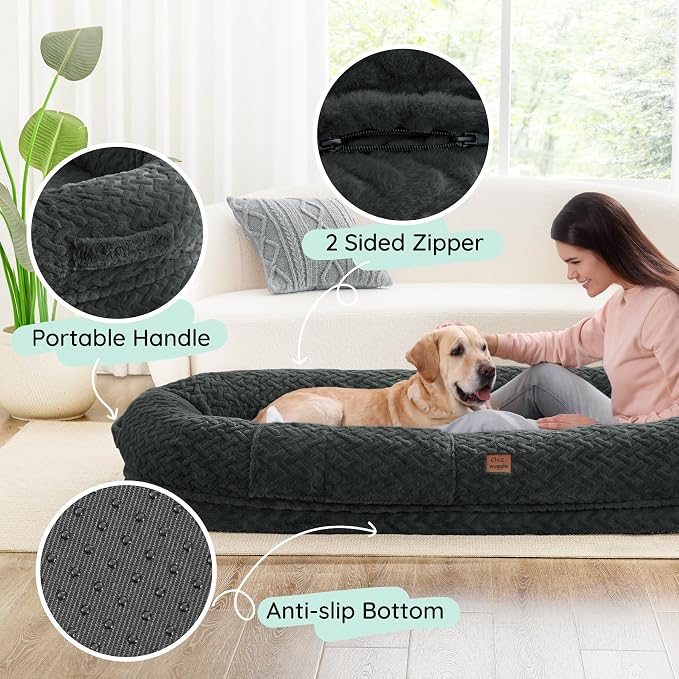ChiXnuggle Faux Fur Washable Human Dog Bed Cover（Only Human Dog Bed） | 72*40*10,removable replace cover,soft fur,non-slip bottom,dark grey - Image 5