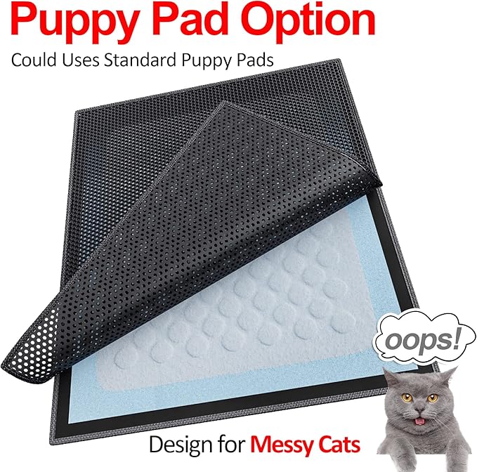Waretary Large Cat Litter Mat, 36"x30" Waterproof Scatter Control Black | Double Layer Litter Recycling, Easy to Clean, Non-Slip, Durable, Paw-Friendly, Safe & Odorless, Fits Large Litter Boxes - Image 3