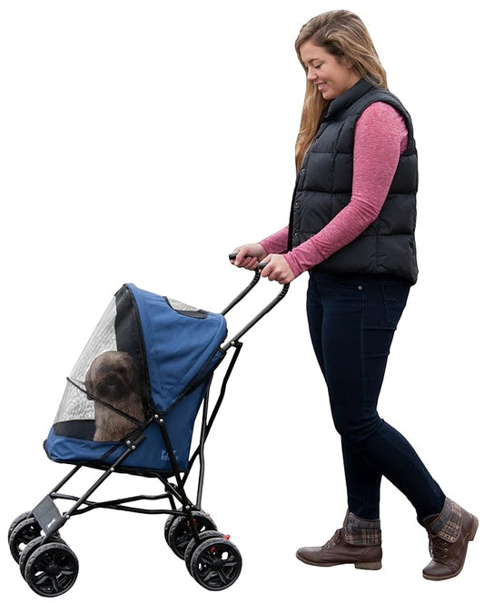 Pet Gear Travel Lite Plus Stroller, Compact, Easy Fold, No Assembly Required, Large Wheels for Cats and Dogs up to 15 pounds, New Dark Sapphire