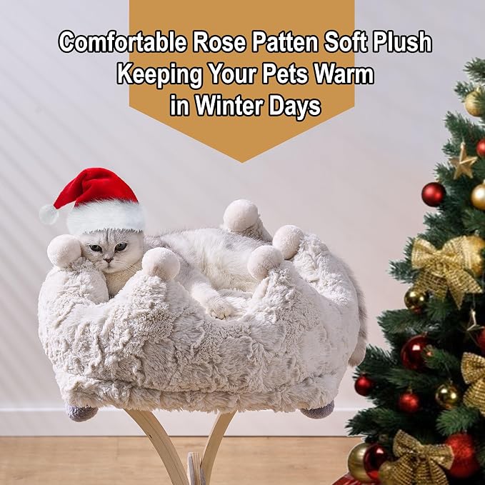 PetPals Crown Shaped Washable Cat Bed Made by Designed Pattern Soft Plush | Removeable Cushion, Super Soft Rose Patten Faux Fur Pet Bed for Small Animals, with Anti-Slip Bottom, 18 inch Round Bed - Image 3