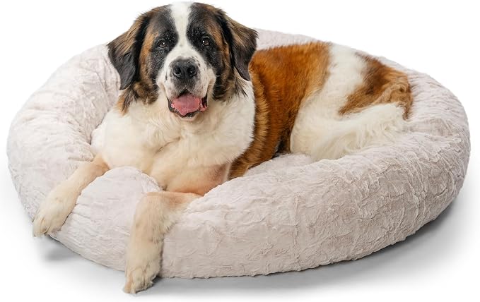 Best Friends by Sheri The Original Calming Donut Dog Bed for Extra-Large Dogs up to 150 lbs, Lux Faux Fur, Oyster, 45" x 45" by BestFriendsbySheri