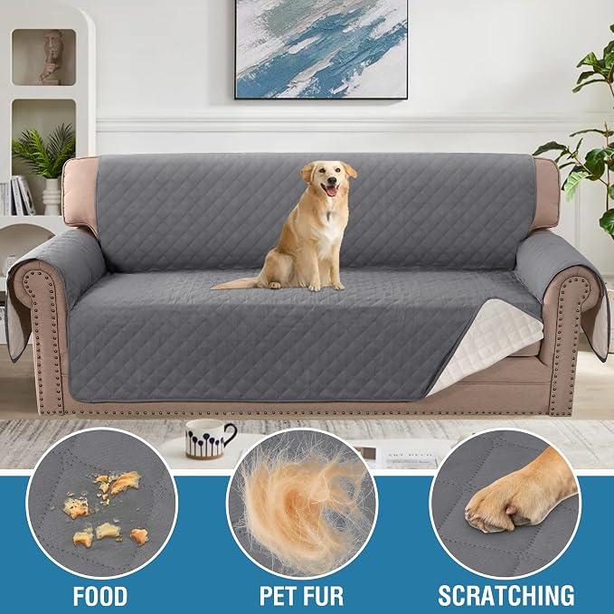 H.VERSAILTEX Couch Cover for 3 Cushion Couch Sofa Cover for Dogs 100% Waterproof Furniture Protector Cover with Elastic Straps for Pet Cat(Sofa, Rocket Gray) - Image 3
