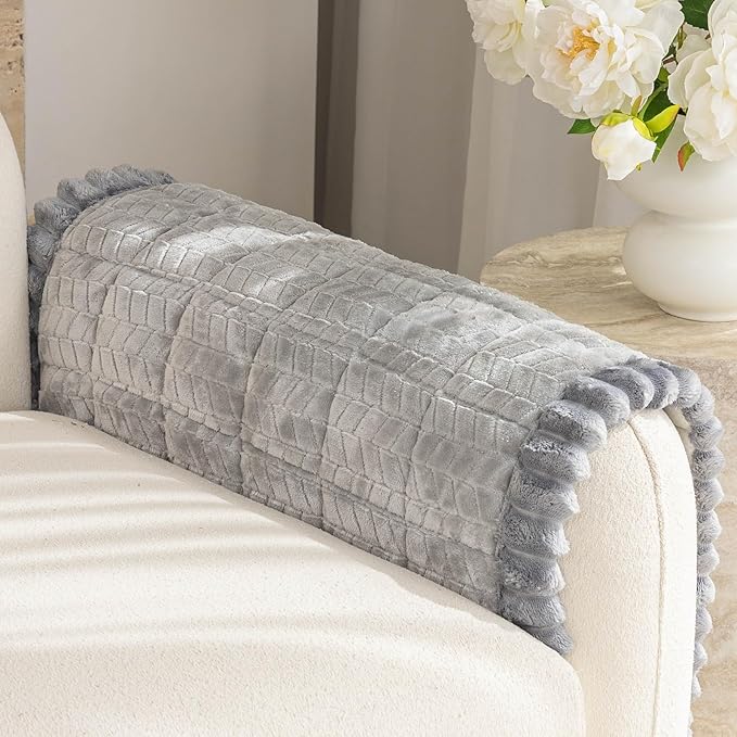 Thick Couch Arm Covers for Sofa (27.6"x27.6",Light Grey) | Couch Armrest and Backrest Cover, Machine Washable，Non Slip Sofa Cover, Flannel Dog Pet Friendly Couch Covers Protector by TIANXINBAOBEI