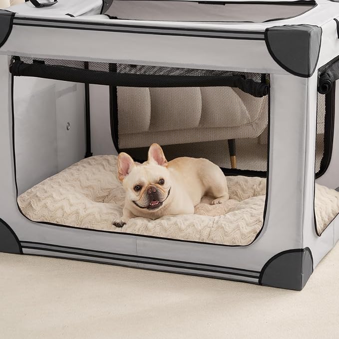 EHEYCIGA Washable Dog Bed for Crate 36x27 Inch, Anti-Slip L Plus Kennel Pad for Dogs Up to 55 lbs, Plush and Comfy Pet Sleeping Mat, Beige - Image 9