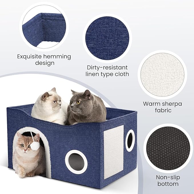 Heeyoo Cat House for Indoor Cats - Large Cat Bed Cave with Fluffy Ball and Scratch Pad, Foldable Cats Houses & Condos, Cat Hideaway, Covered Kitty Bed for Multi Small Large Kitty, 23.8x15.9x13.2 Inch - Image 4