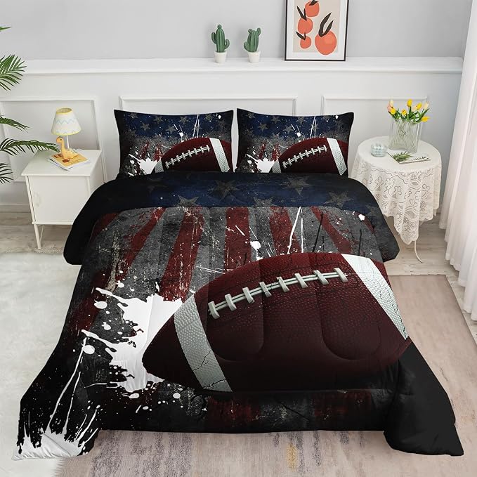 American Flag Comforter Set American Football Graffiti Printed Bedding Set with 1 Comforter and 2 Pillowcases for Boys and Girls Bedroom All Season(Football-2 Queen) by SmellSunshine