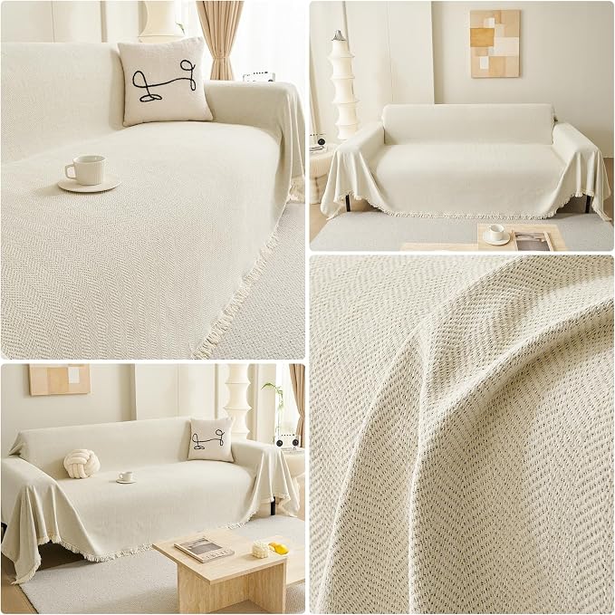 Deep Dream Beige Couch Cover, Soft Chenille Couch Covers for 3 Cushion Couch, Thick Sofa Slipcover Washable Sofa Cover Furniture Protector for Dogs, 71"x150" - Image 3