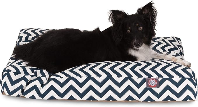 Majestic Pet Chevron Rectangle Dog Bed Washable – Non Slip Comfy Pet Bed – Crate Bed with Removable Washable Cover – Kennel Bed for Sleeping, Polyester Fiber, Large, Navy by MajesticPet