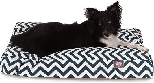 Majestic Pet Chevron Rectangle Dog Bed Washable – Non Slip Comfy Pet Bed – Crate Bed with Removable Washable Cover – Kennel Bed for Sleeping, Polyester Fiber, Large, Navy by MajesticPet