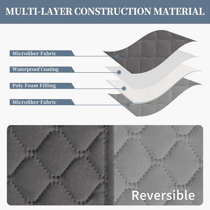 ISSUNTEX Double Protection 100% Waterproof Sofa Covers for Living Room, Couch Covers for 3 Cushion Couch Sofa, Reversible Furniture Protector Sofa Cover for Dogs, Pets, Kids (Sofa, Gray/Light Gray) - Image 4