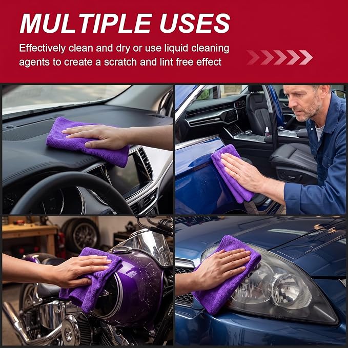 Oudain 200 Pcs Microfiber Cleaning Cloth 16x16 Inch Microfiber Towels for Car Ultra Absorbent Cleaning Rags Reusable Lint Free Streak Free Detailing Towel for Car Washing Drying Dusting (Purple) - Image 4