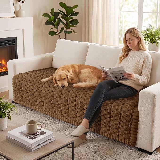 Smiry Non Slip Couch Covers for Dogs, Scratch Resistant Pet Sofa Protector | Machine Washable Soft Fuzzy Thick Furniture Cover for Sofa Loveseat Sectional Large Dogs, Chocolate, 43" x 63" - Image 5