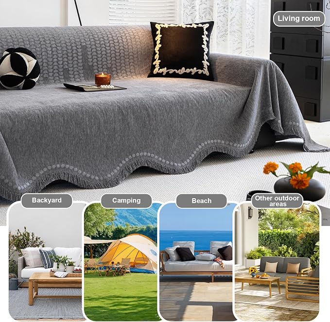 ROOMLIFE Gray Couch Cover Boho Sofa Covers for 3 Cushion Couch Washable, Furniture Protector Sofa Couch Cover for Dogs, Soft Chenille Sofa Slipcover, Couch Throw Blankets with Tassels 71 '' X 118'' - Image 9