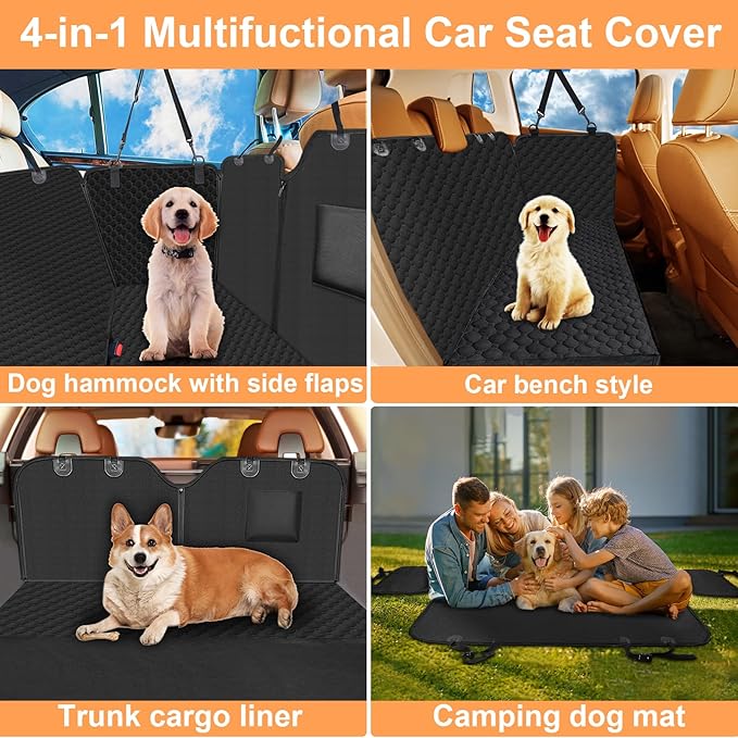 Mancro Dog Car Seat Cover for Back Seat, 2025 Upgraded 600D Heavy Duty Waterproof & Scratch-Resistant Dog Hammock for Car, Back Seat Pet Cover for Dogs with Sedan, and SUVs, Standard, Paw Prints