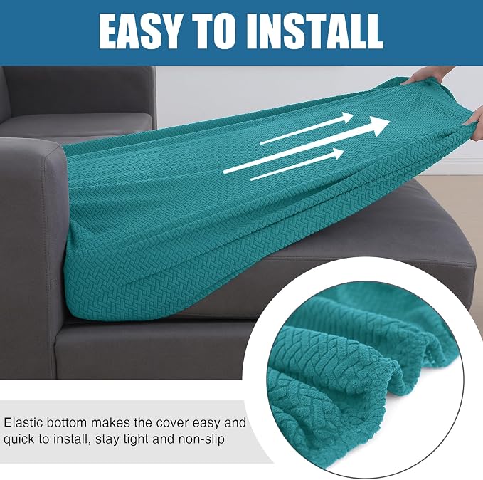Smiry Waterproof Couch Cushion Covers, L Shape Sectional Couch Covers | Stretch Jacquard Chaise Lounge Sofa Slipcover, Washable Elastic Furniture Protector for Pets, Chaise, Peacock Green - Image 4