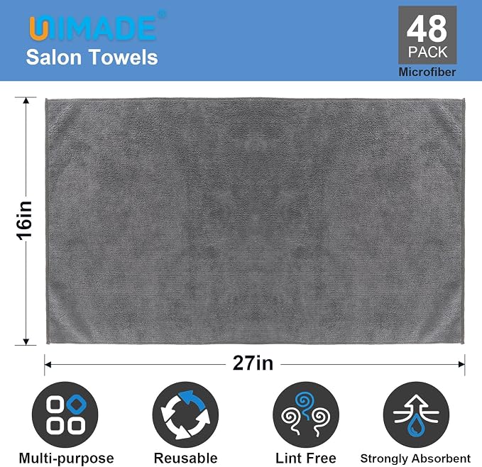 UNIMADE 24 Pack Gym Towels Set - Highly Absorbent Microfiber Salon Towels | Quick Drying Premium Hand Cloths for Bathroom, Gym, Shower, Hotel, and Spa - 16x27 inch (Grey) - Image 2
