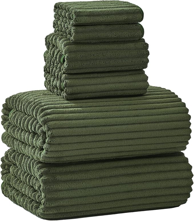 6 PC Bath Towel Set, 40"x80" Oversized Bath Sheets, Olive Green | Microfiber, Quick Dry, Highly Absorbent, Towels for Bathroom, 2 Extra Large Bath Towels, 2 Soft Hand Towels, 2 Washcloths by NALIVO