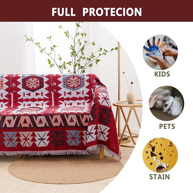 Homcosan Sofa Slipcovers Towel Reversible Couch Cover for 3 Seat Cushion Blanket Sofa Cover Bohemian Couch Slipcovers with Tassels Couch Protector for Pets, Kids （X-Large - Image 3