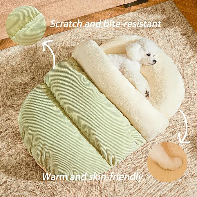 Romaneco Bed for Dog and Cat, Pet Bed, Ultra Soft Cute Plush Slipper Cat Cave Bed, Anti Slip Warm Pet House Nest, Self-Warming, Ideal for Indoor Use - Fits up to 25lbs (30"X22", L, Green) - Image 3