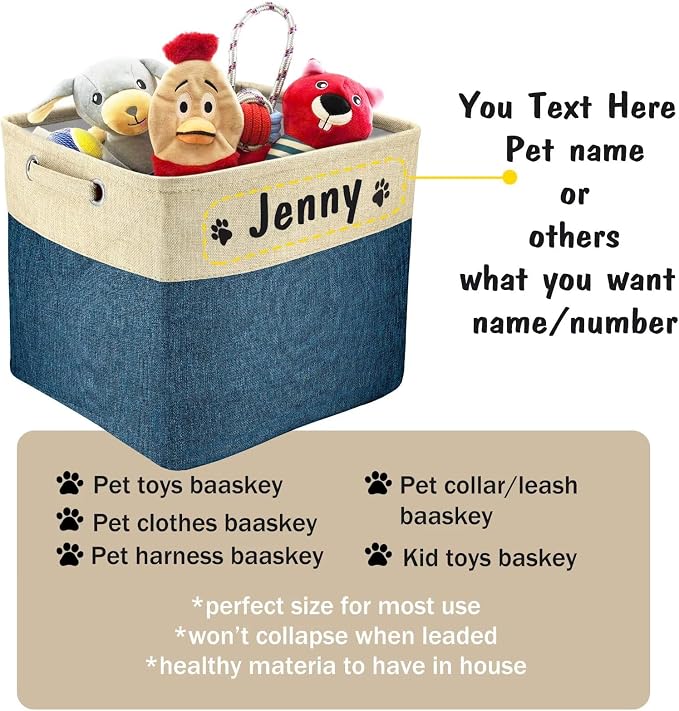 PET ARTIST Collapsible Dog Toy Storage Basket Bin with Personalized Pet's Name - Rectangular Storage Box Chest Organizer for Toys, Clothing, Apparel & Accessories - Image 3