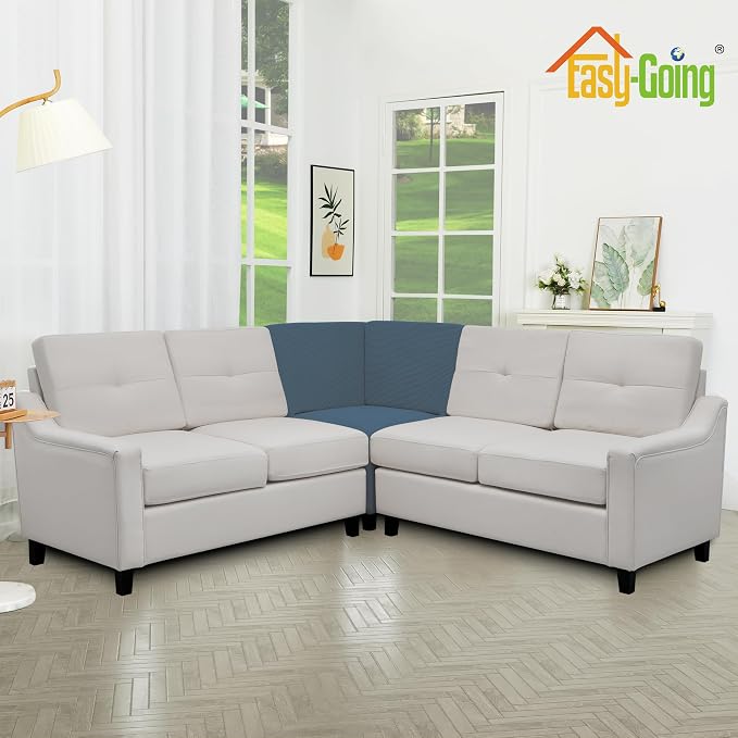 Easy-Going Stretch Soft Sectional Corner Sofa Couch Slipcover Bluestone | 1-Piece Sofa Cover Furniture Protector with Bottom For Kids, Pet, Spandex Jacquard Machine Washable for Living Room - Image 3