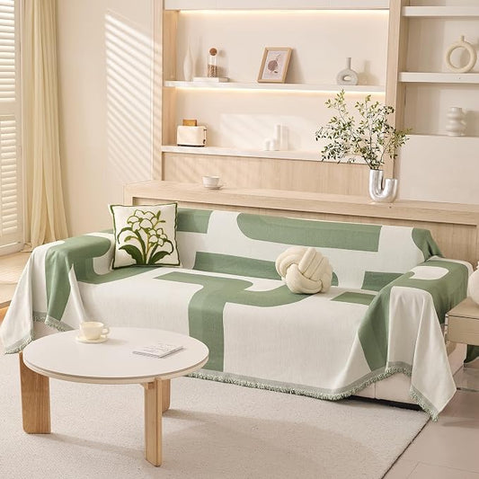 MEETSKY Couch Covers for Sofa Dogs Couch Cover Boho Sofa Slipcover Sectional Couch Covers for l Shaped Sofa Pets Protector Furniture Covers, 91" x 134", Sage Geometry by MEETSKY